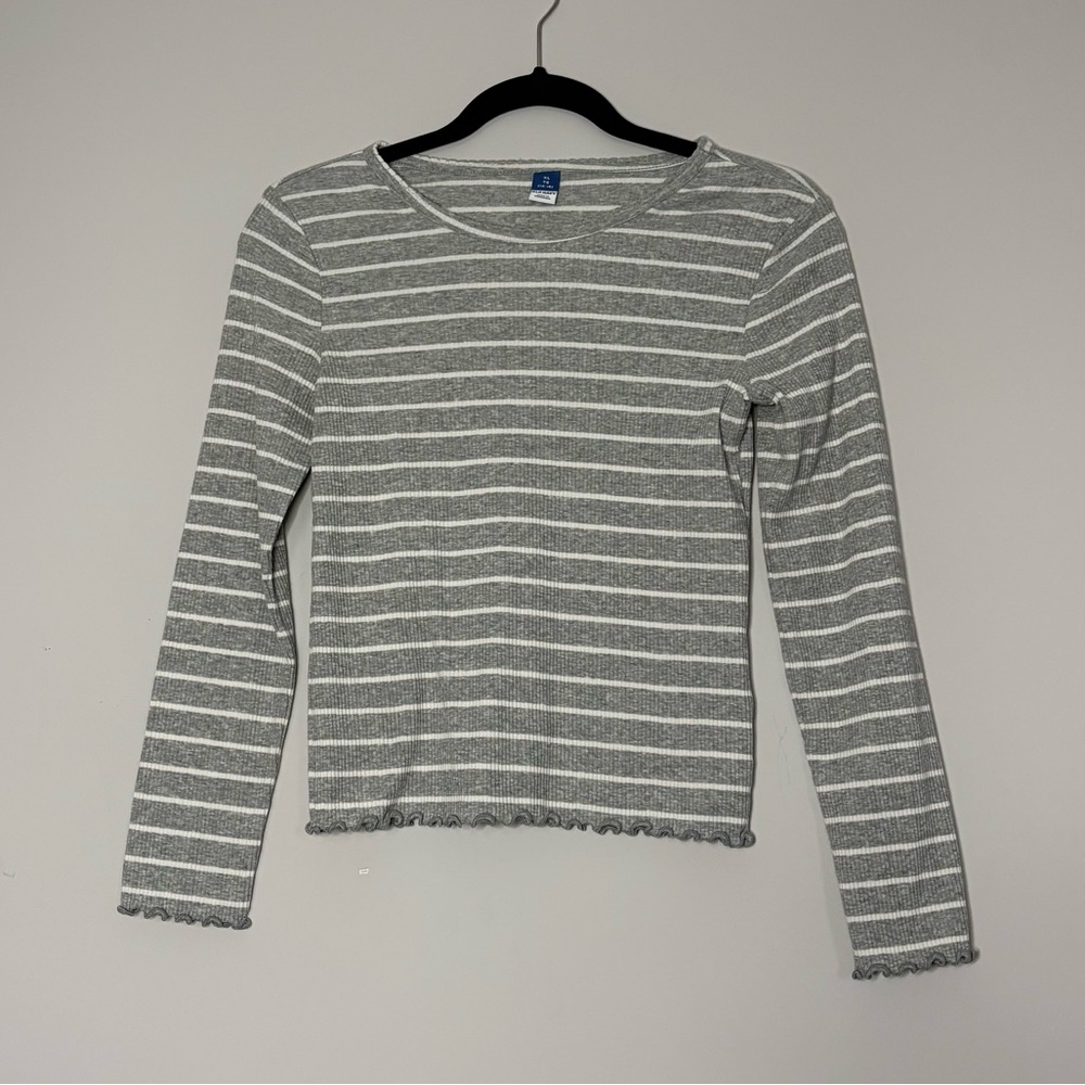 Old Navy Girls Youth Striped Grey & White Long Sleeve T-Shirt Size XL (14-16)